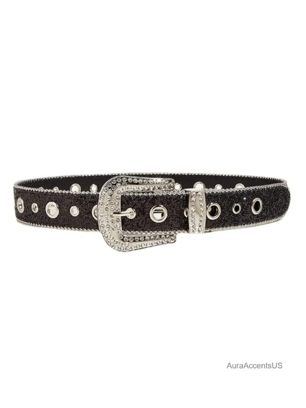 Rhinestone Bling Skinny PU Leather Belt for Women Western Cowgirl Jeans